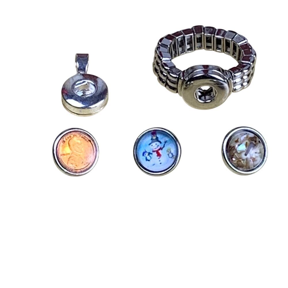 Interchangeable Snap Jewelry Set Ring Pendant Penny Snowman Seashells